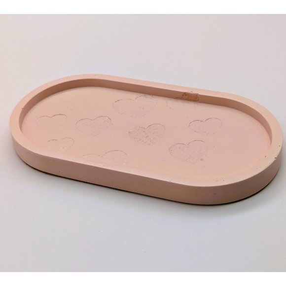 Oval Trinket Tray Pink with Imbedded Hearts 7 Inches Handmade NEW - Picture 5 of 6